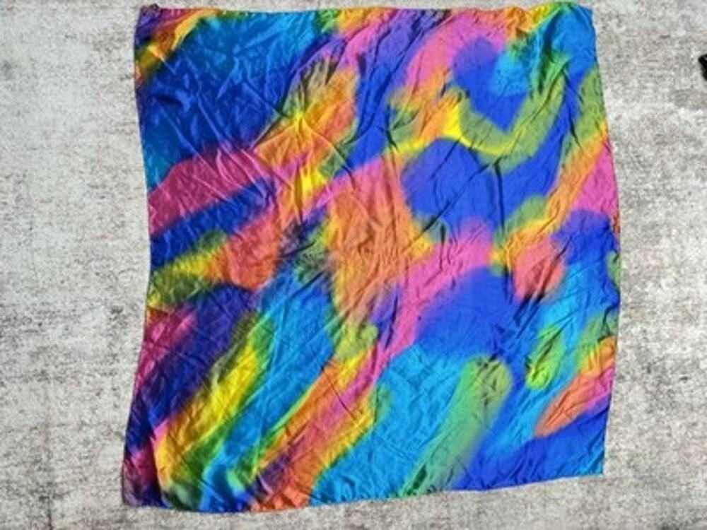 Vintage 100% Silk Scarf Square 34” Vibrant Watercolor Rainbow Tie Dye Wrap Shawl